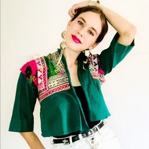 SDCV ORIGINAL Green Afghan Folk Art Ethnic Bolero Jacket
